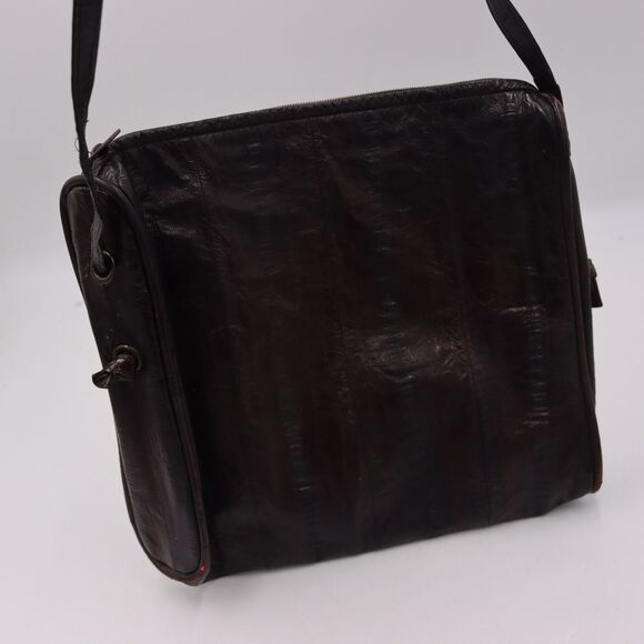 Vintage Brown Eel Skin Leather Purse 70s 80s Soft Shoulder Crossbody Bag - Picture 12 of 16